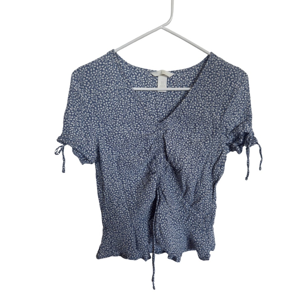 H&M Y2K Cottagecore Floral Ruched Tie-Front Blouse